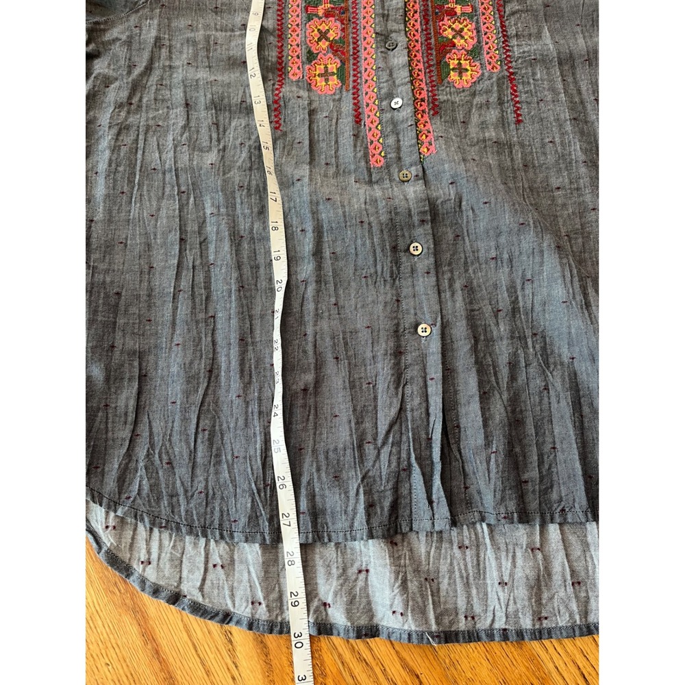 Sundance Blue Chambray Embroidered Western Boho Clip Dot Shirt Womens XL b7 - Picture 8 of 8